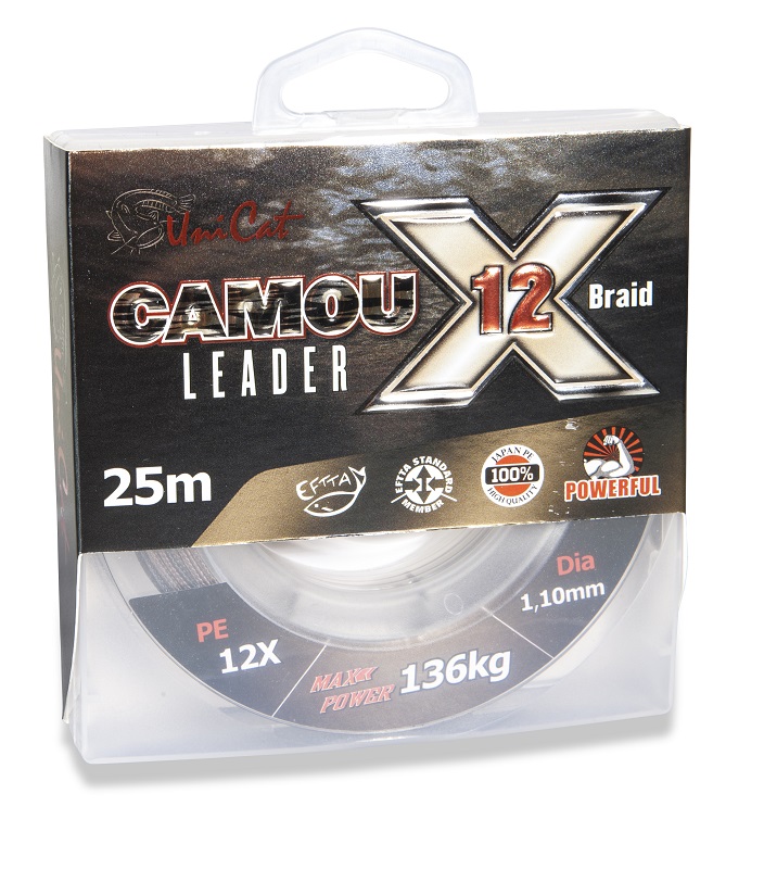 Uni Cat šnúra Camou X-12 Leader 12X 25m 1,10mm 136kg – Obrázok 3